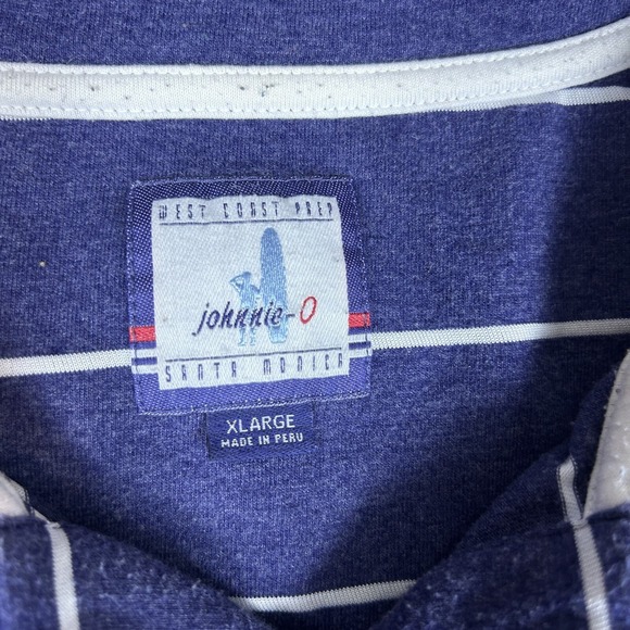Johnnie-O Polo Mens Extra Large XL Blue White Striped Stretch Casual - Picture 4 of 7